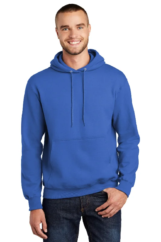 Athletic Wear Port & Company Mens Essential Pill Resistant Fleece Hooded Sweatshirt Hoodie w/ Pouch Pocket - Royal Blue