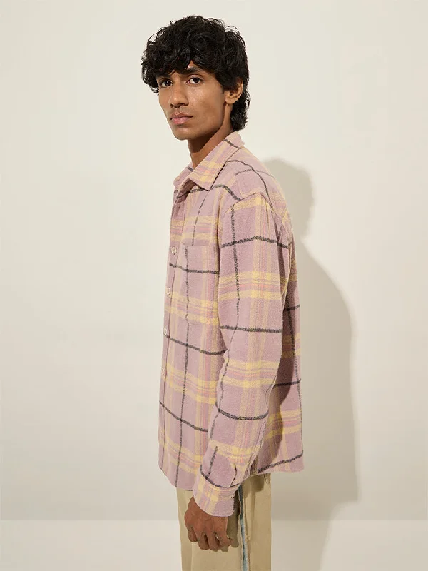 Street Graphic Tees Nuon Dusty Pink Checkered Relaxed-Fit Cotton Shirt