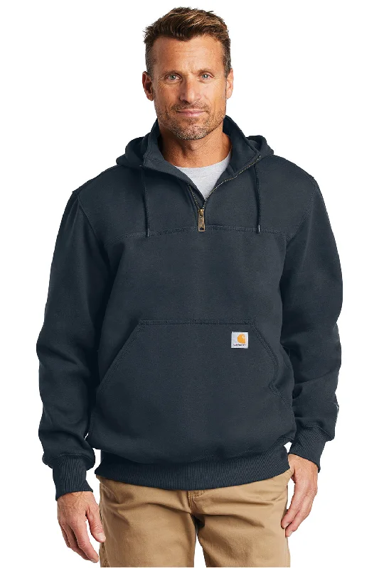 Casual Blazers Carhartt Mens Paxton Rain Defender Water Resistant 1/4 Zip Hooded Sweatshirt Hoodie w/ Pouch Pocket - Navy Blue