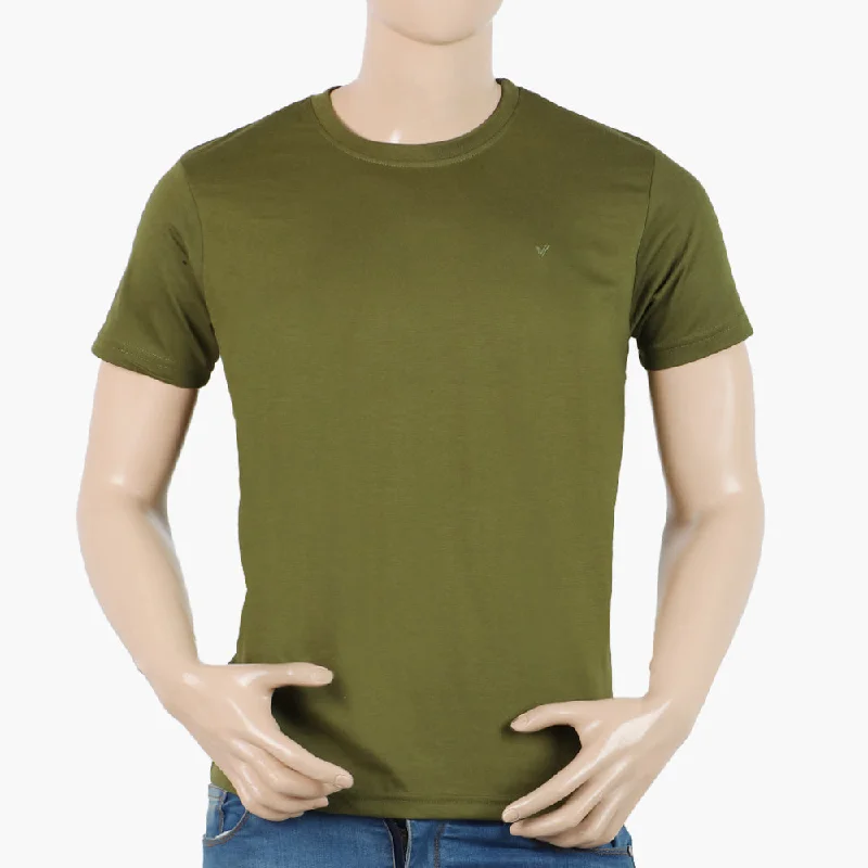 Stylish Trousers Men's Half Sleeves Round Neck T-Shirt - Olive Green