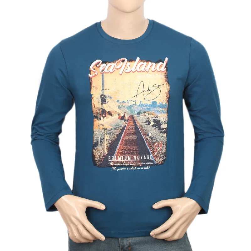 Graphic Sweatshirts Men's Digital Printed Full Sleeves T-Shirt - Steel Blue