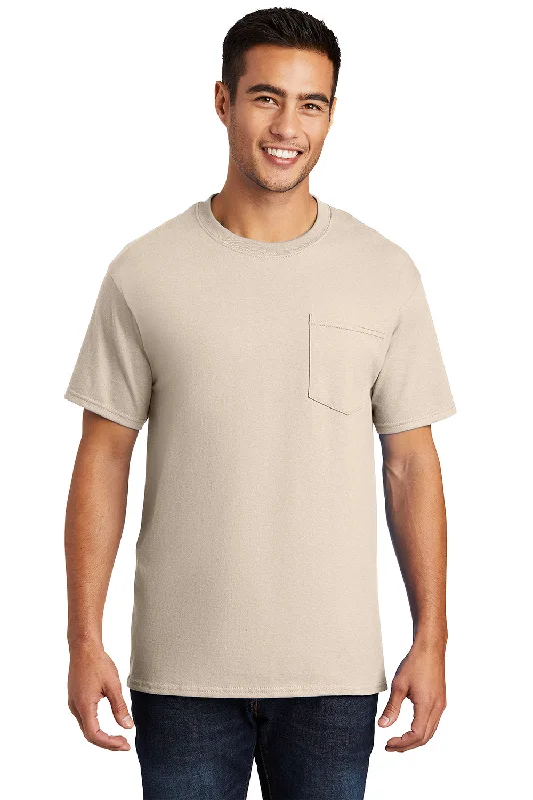 Fashion Sneakers Port & Company Mens Essential Short Sleeve Crewneck T-Shirt w/ Pocket - Natural