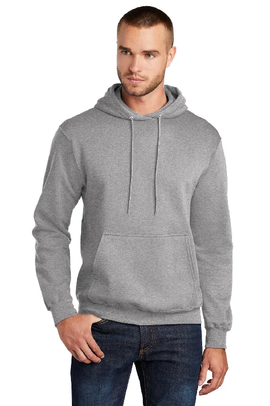 Graphic Tees Port & Company Mens Core Pill Resistant Fleece Hooded Sweatshirt Hoodie w/ Pouch Pocket - Heather Grey