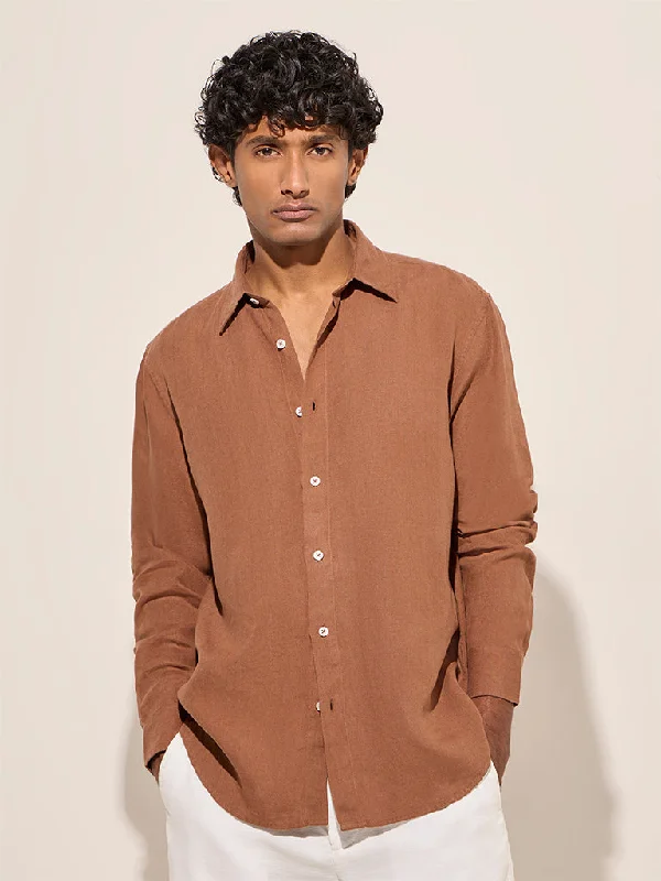 Knit Sweaters Ascot Brown Relaxed-Fit Linen-Blend Shirt