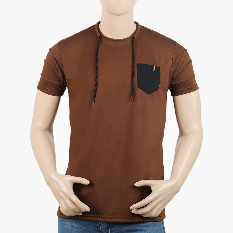 Relaxed Trousers Men's Half Sleeves T-Shirt - Dark Brown