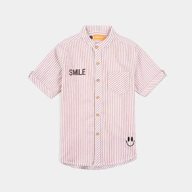 Chinos Style Boys Yarn Dyed Casual Shirt H/S (Smile)-Beige Stripe