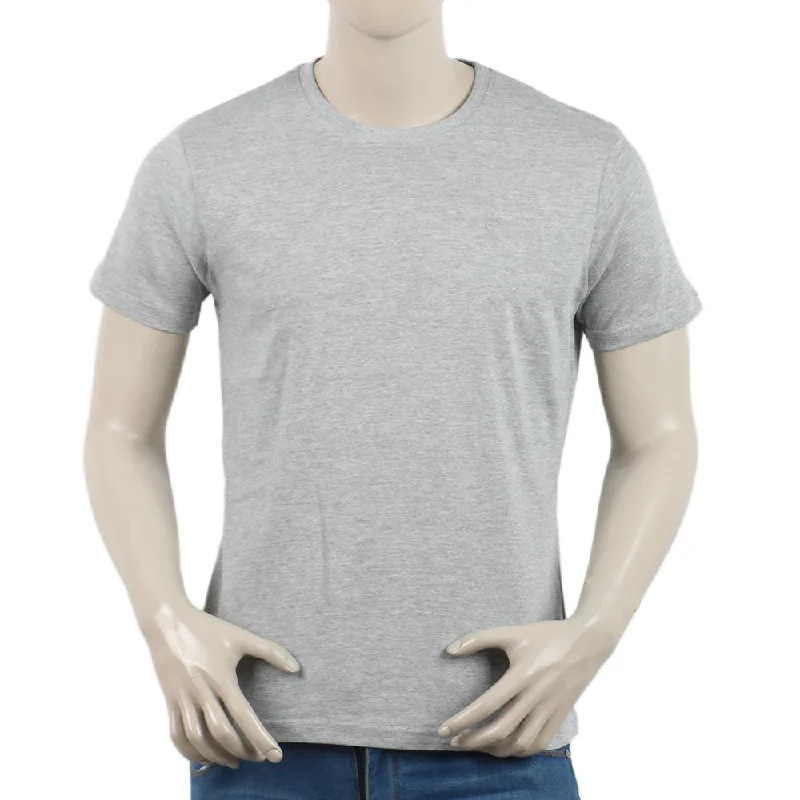 Knit Sweaters Men's Half Sleeves Round Neck T-Shirt - Ash Grey