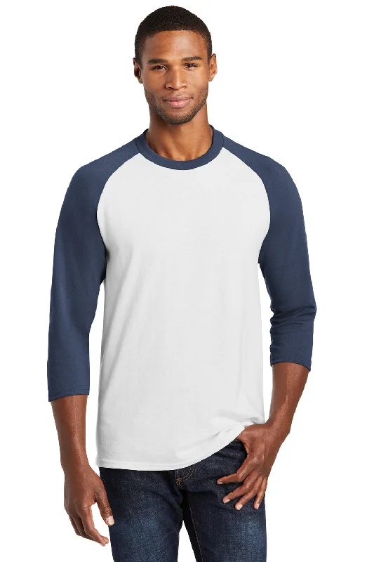 Sporty Sneakers Port & Company Mens Core Moisture Wicking 3/4 Sleeve Crewneck T-Shirt - White/Navy Blue