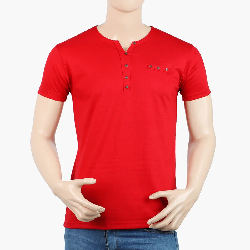 Designer Outerwear Men's Half Sleeves T-Shirt - Red