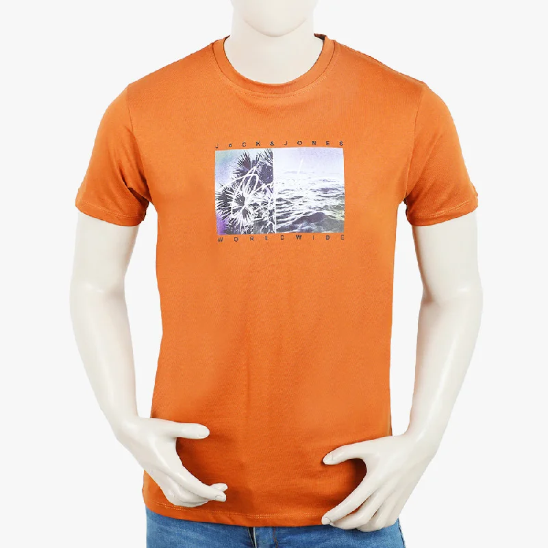 Winter Scarves Men's Print Half Sleeves T-Shirt - Rust