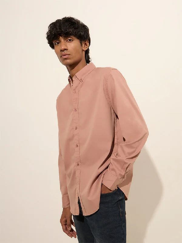 Warm Cardigans Nuon Dusty Pink Solid Slim-Fit Cotton Shirt