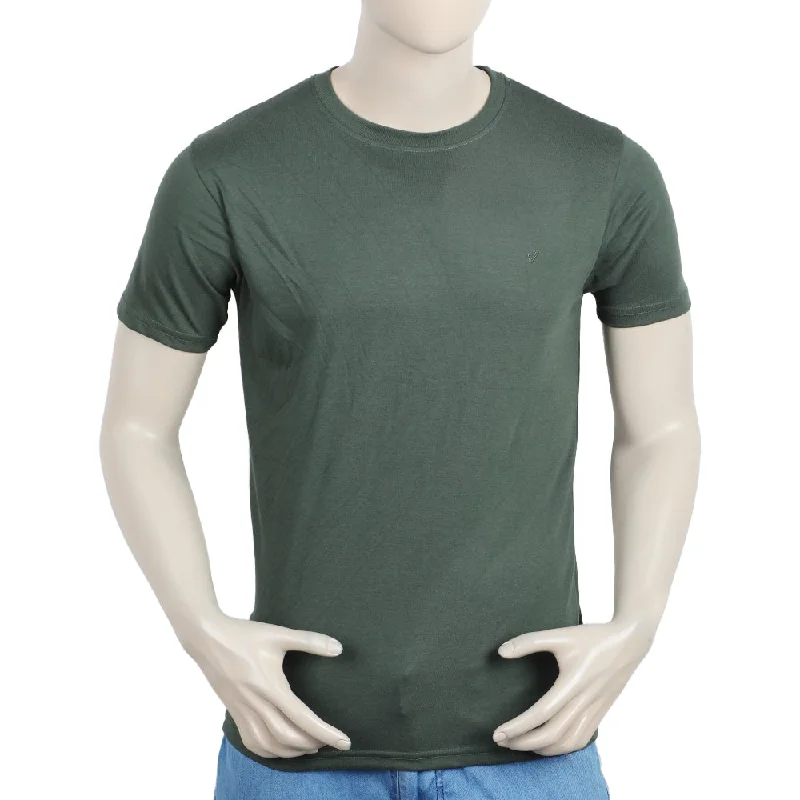 Athleisure Wear Valuable Men's Half Sleeves Round Neck T-Shirt - Olive Green