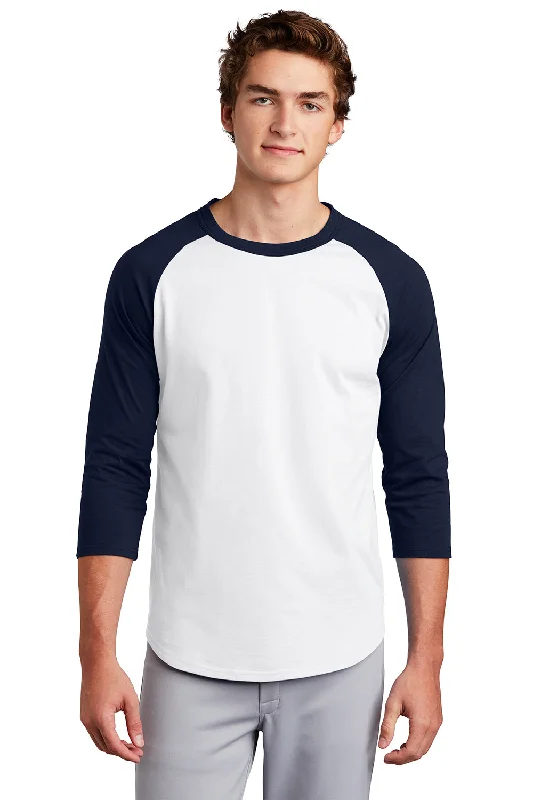 Stylish Scarves Sport-Tek Mens 3/4 Sleeve Crewneck T-Shirt - White/Navy Blue