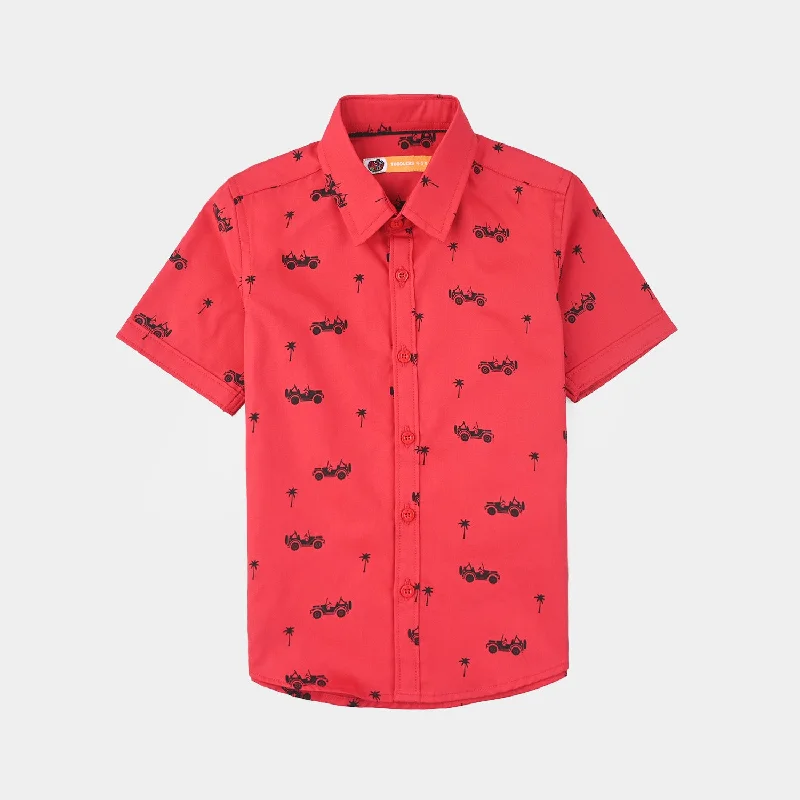 Sporty Looks Boys Cotton Poplin Casual Shirt H/S (Jeep)-Red