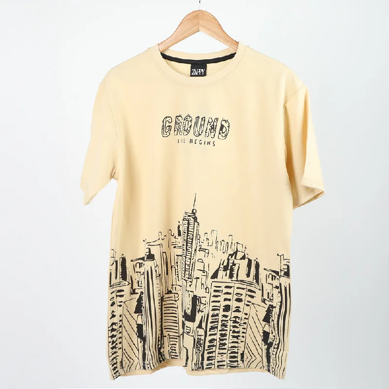 Modern Menswear Men's Half Sleeves Printed T-Shirt - Cream