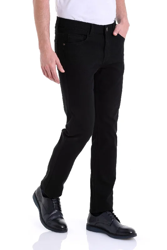 Preppy Pants Regular Fit 5 Pocket Low Waist Cotton Black Casual Pants