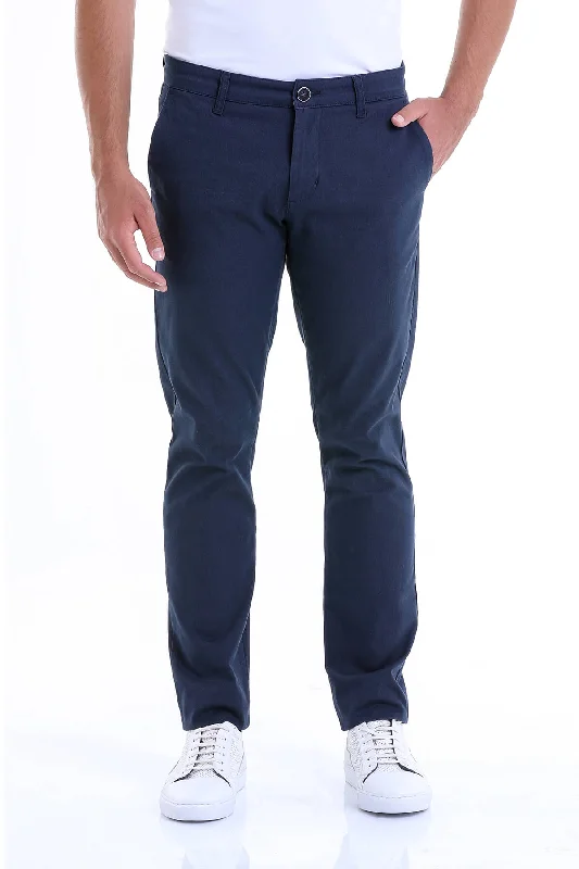 Formal Wear Regular Fit High Waist Navy Cotton Casual Pants