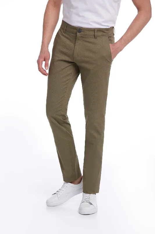 Dress Shoes Regular Fit Side Pocket Low Waist Unpleated Cotton Khaki Casual Pants, Light Khaki