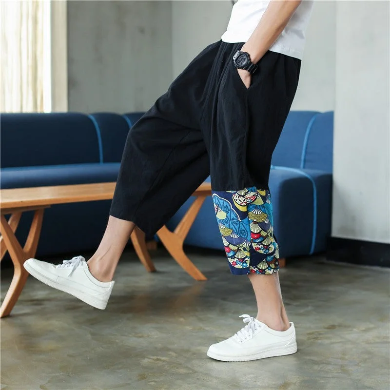 Cool Jackets Sinicism Shop Mens Cotton Linen Harem Pants Male Casual Red Bottom Calf-Length Pants Man Summer Harajuku Baggy Loose Pants