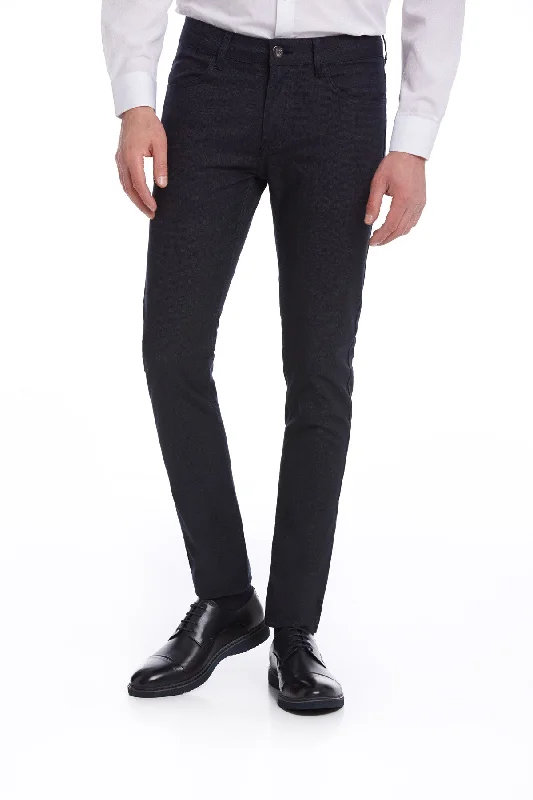 Monochrome Style Slim Fit 5 Pocket Low Waist Navy Casual Pants