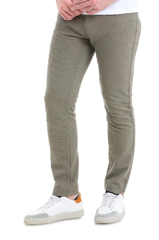 Streetwear Fashion Slim Fit 5 Pocket Low Waist /  Unpleated Cotton Casual Pants, Khaki D.