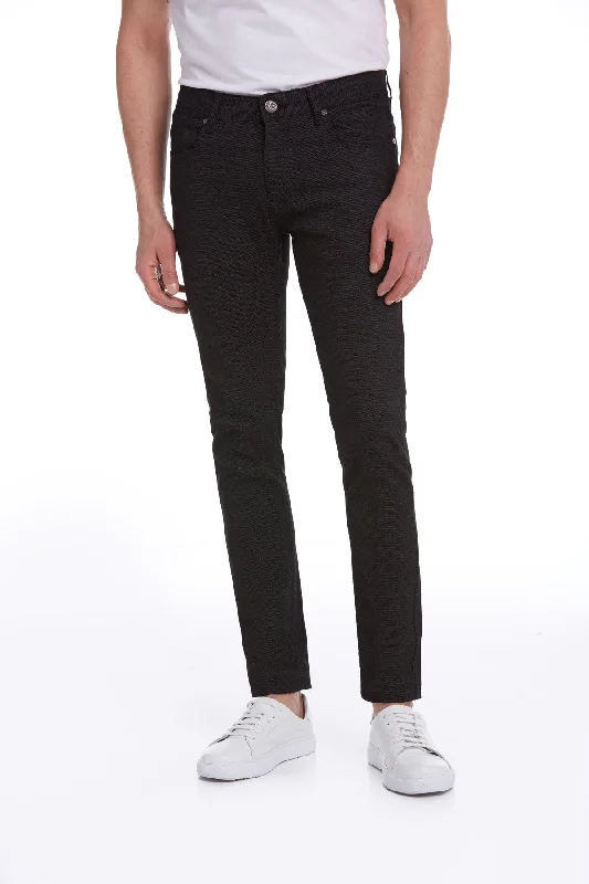 Track Pants Slim Fit Woven Textured Low Waist Black Cotton Casual Pants