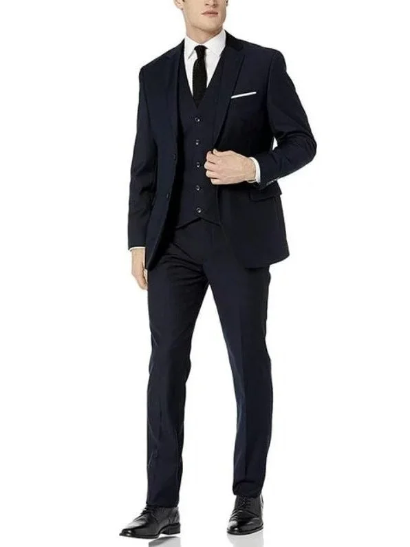 Fashionable Boots Adam Baker Solid Navy Blue Classic Fit Three Piece Suit