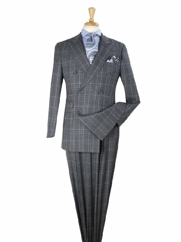 Leather Sneakers Apollo King Mens Gray Plaid Classic Fit 100% Wool Double Breasted 3 Piece Suit