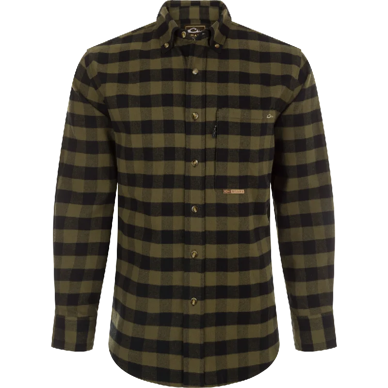 Warm Cardigans Autumn Brushed Twill Buffalo Plaid Button-Down Long Sleeve Shirt