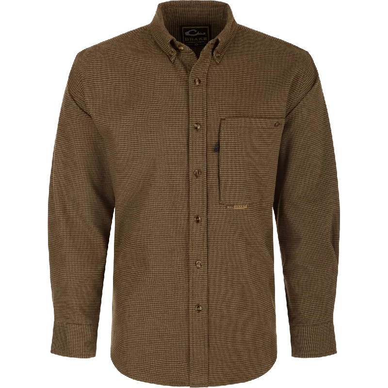 Cargo Pants Autumn Brushed Twill Houndstooth Button-Down Long Sleeve Shirt