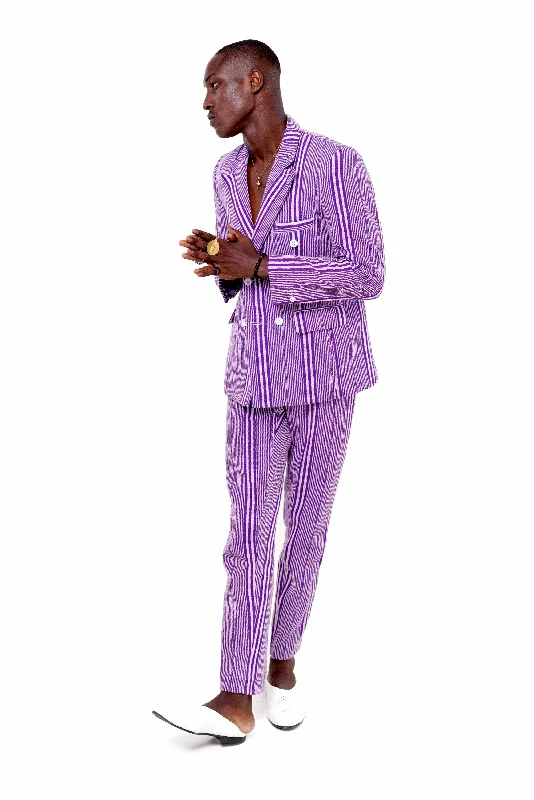 Street Jackets Baba Purple Double-Breasted Suit Jacket + Soke Straight Cut Pant Ensemble