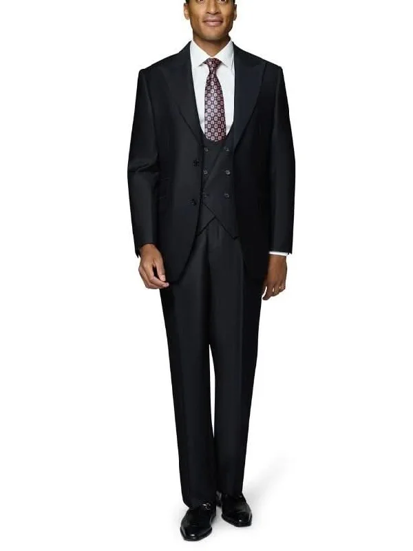 Classic Blazers Beragamo Elegant Men's Solid Black 100% Wool Classic Fit Suit