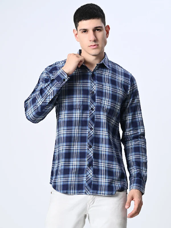 Printed Trousers Blue Checks Full Sleeve Shirt