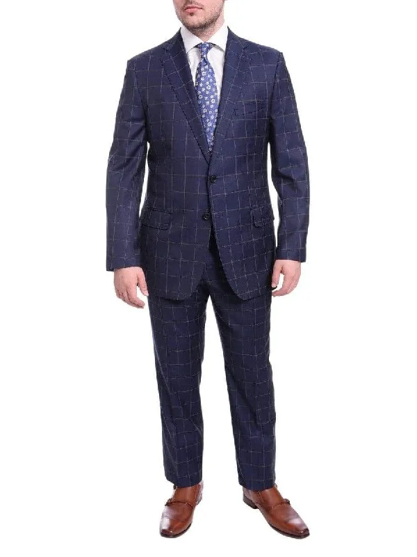 Athleisure Wear Blujacket Classic Fit Blue Plaid Two Button Half Canvassed Guabello Wool Suit