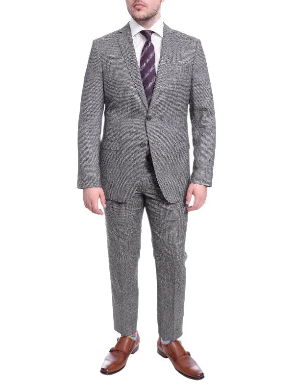 Casual Footwear Blujacket Slim Fit Gray & Black Houndstooth Half Canvassed Vbc Wool Suit