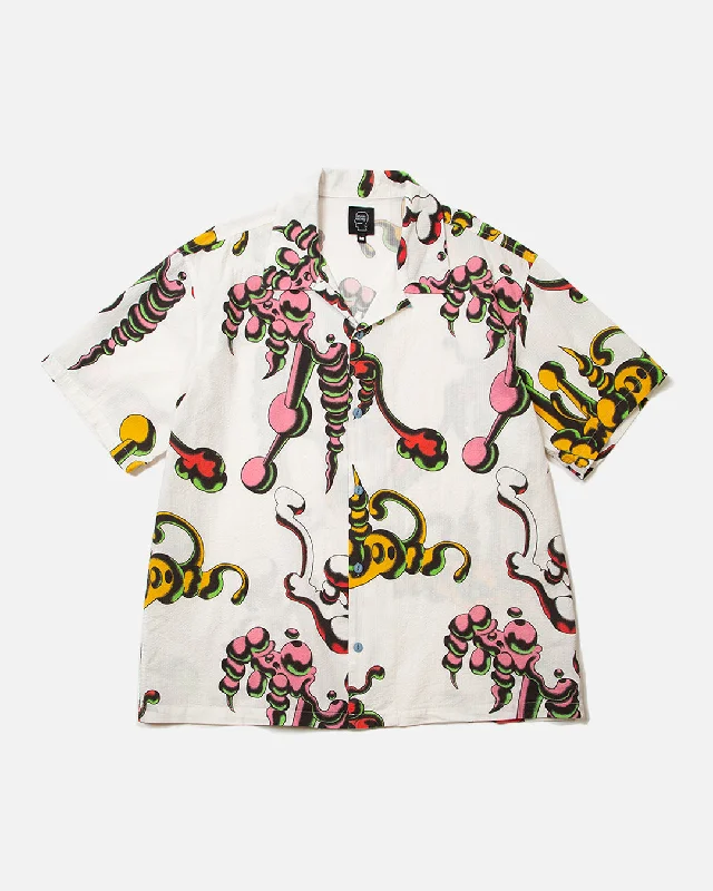 Stylish Trousers Tetsunori Tawaraya Seersucker Short Sleeve Button Up - White / Multi