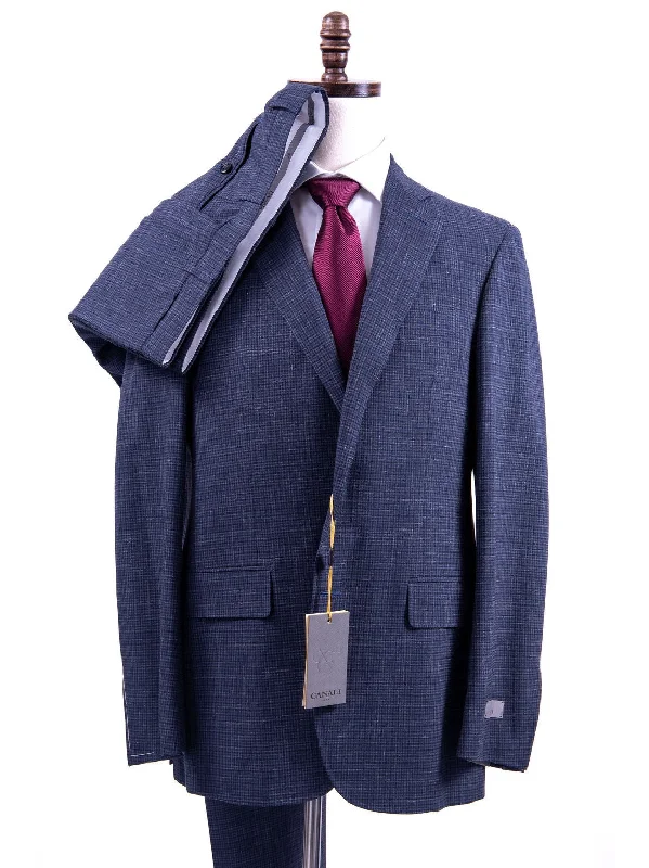 Utility Jackets Canali 1934 Kei Mens Blue Check 42R Drop 8 Wool Silk Linen 2 Button 2 Piece Suit