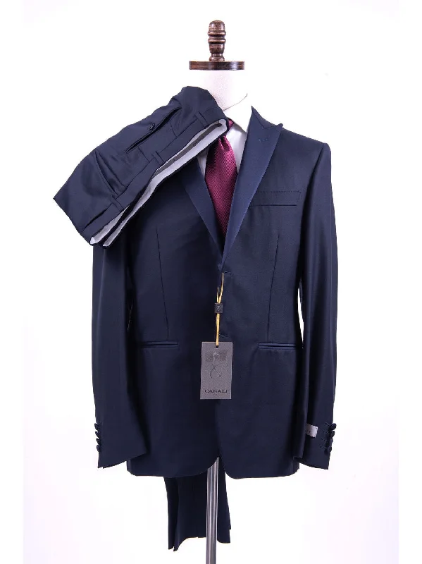 Summer Jackets Canali 1934 Mens Solid Navy Blue 42R Drop 8 100% Wool Tuxedo Suit With Satin Lapels