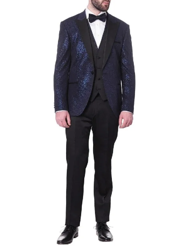 Sporty Looks Cemden Mens Solid Blue Shimmer 2 Piece One Button Tuxedo Suit