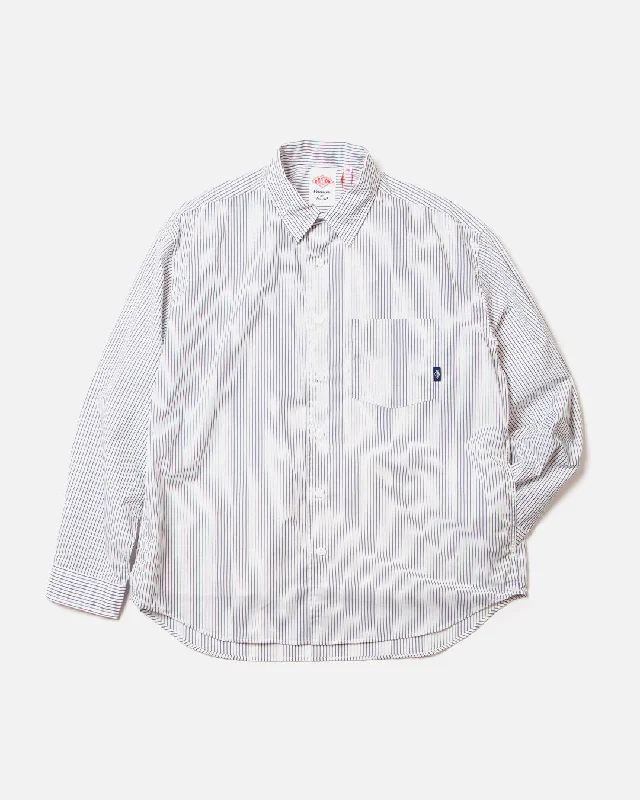 Funky Prints L/S Work Shirt - White / Navy Blue Stripe