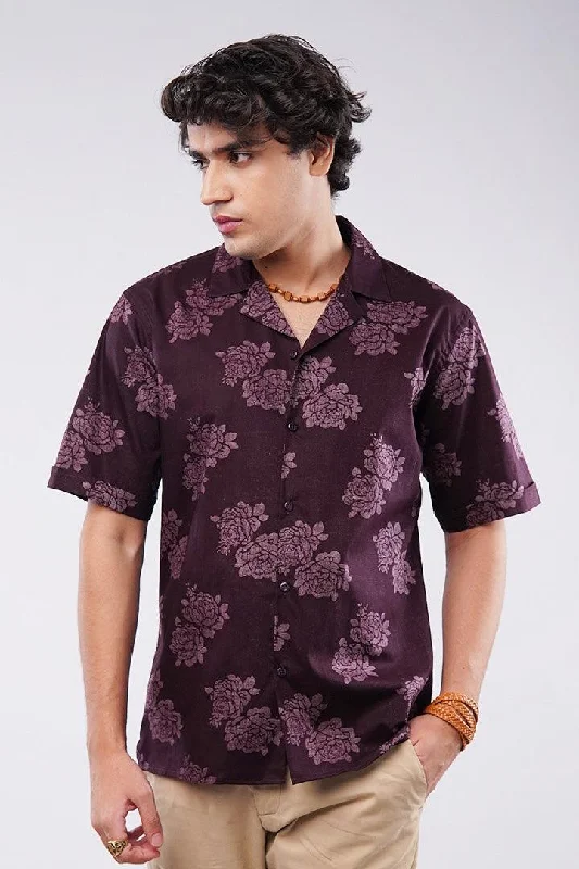 Vintage Tees Floral Printed Cuban Shirt - Maroon