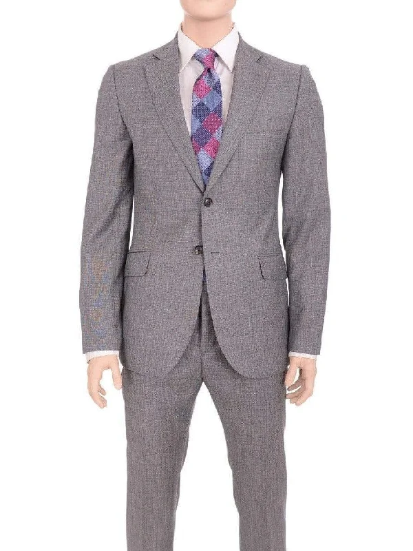 High-fashion Looks Hardy Amies Classic Fit Gray Stepweave Two Button Half Canvassed Wool Suit