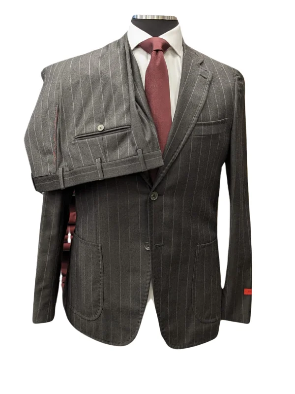 Quilted Jackets Isaia Mens Charcoal Gray Pinstriped 40S 100% Super 130s Wool 2 Piece Suit