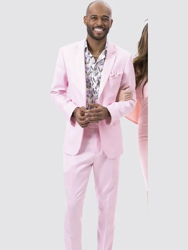 High-fashion Looks Kent & Park Mens Solid Pink Classic Fit Linen Blend 2 Piece Suit