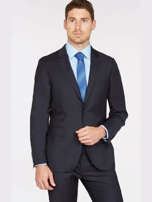 Urban Style Label E Men's Solid Navy Blue 100% Super 150's Wool Slim Fit Suit