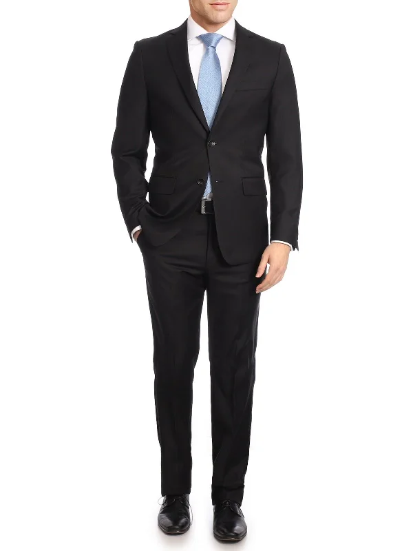 Graphic Tees Mazara Mens Classic Fit Black Two Button 100% Wool Wrinkle Resistant Suit