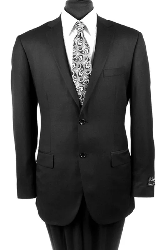 Monochrome Style Men's  2-PC Wool Suit Regular Fit-Black