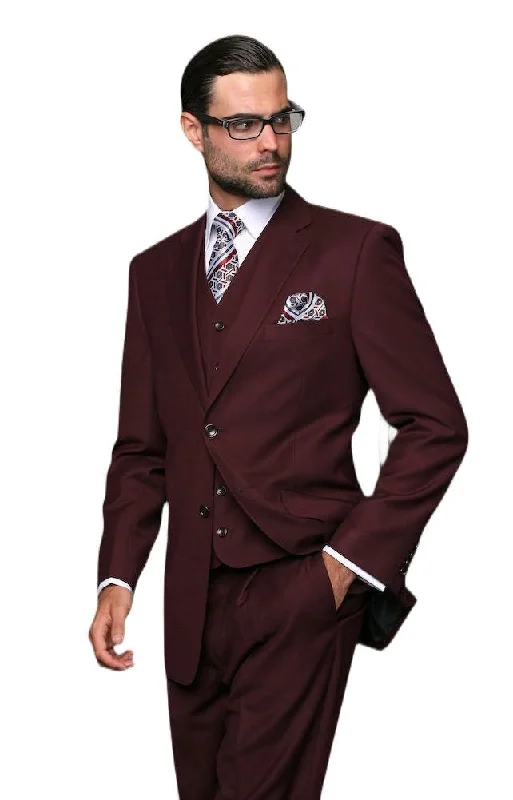 Funky T-shirts Men's 3 Piece Tailored Fit Wool Suit by Statement Color Burgundy