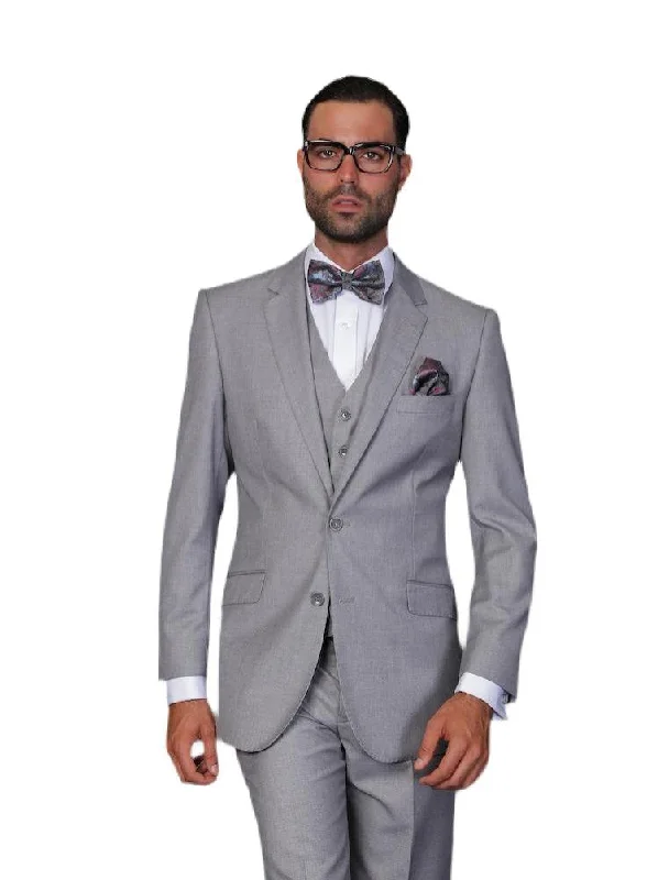 Athletic Vests Men's 3 Piece Tailored Fit Wool Suit by Statement Color Grey