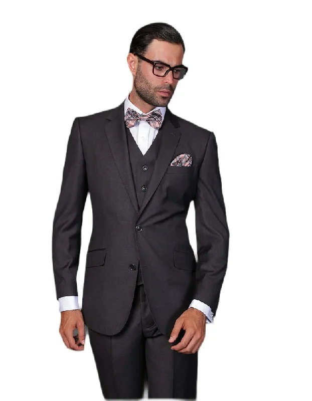 Dress Shoes Men's 3 Piece Tailored Fit Wool Suit by Statement color Charcoal